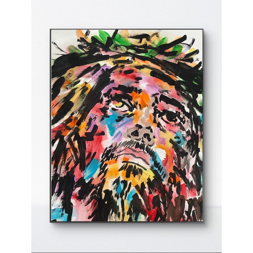 OMAN Original Jesus Christ Portrait Painting 11x14 Abstract Expressionist Art